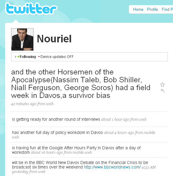 Nouriel Roubini Pleasures Himself On Twitter
